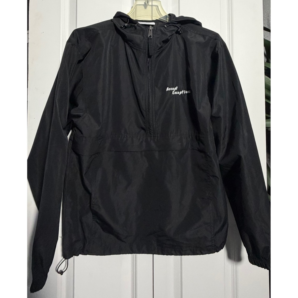 Champion Windbreaker Anorak Small Black Excellent Accept Exceptions Half-Zip